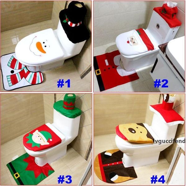 

christmas decoration 3 piece/set santa reindeer bathroom toilet seat covers set rug l xmas dhl hh7-1295
