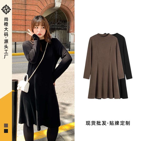 

french [shang orange] mm large women's hepburn knitted with bottom skirt 200kg fat sister dress 9929, Black;gray