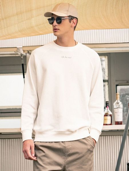 

men slogan graphic raglan sleeve pullover g0dn#, Black