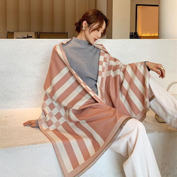 

2020 black plaid scarf women winter warm cashmere blanket wraps female scarves lady thick foulard stole, Blue;gray