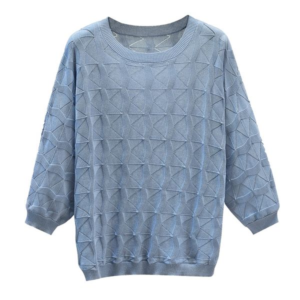 

sweater women summer plus size o-neck batwing sleeve plaid thin three quarter female pullovers sweaters lj201114, White;black