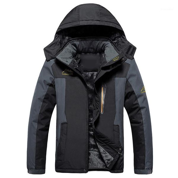 

selling outdoor waterproof jacket guard cotton-padded jacket plus-sized mountaineering warm windproof plus velvet raincoat j1, Tan;black
