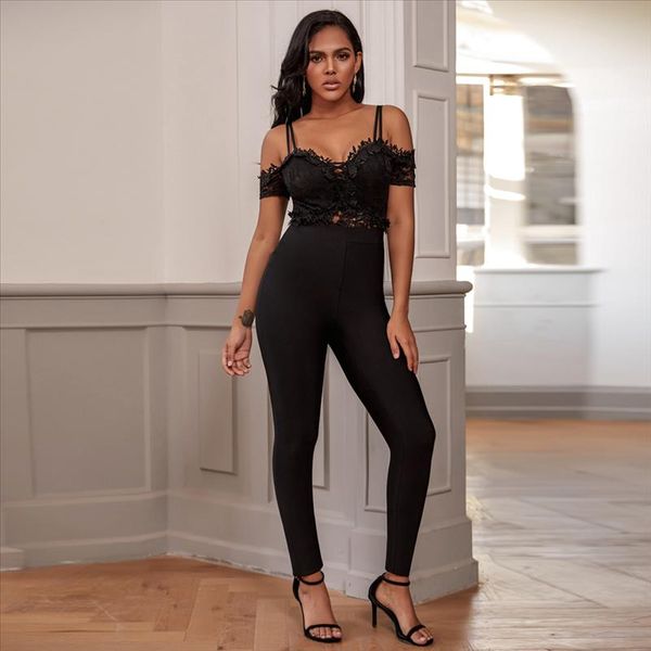 

rayon bange bandage комбинезон 2020 новая женщина мода rompers сексуальная кружева bodycon bandage комбинезон для вечеринки, Black;white