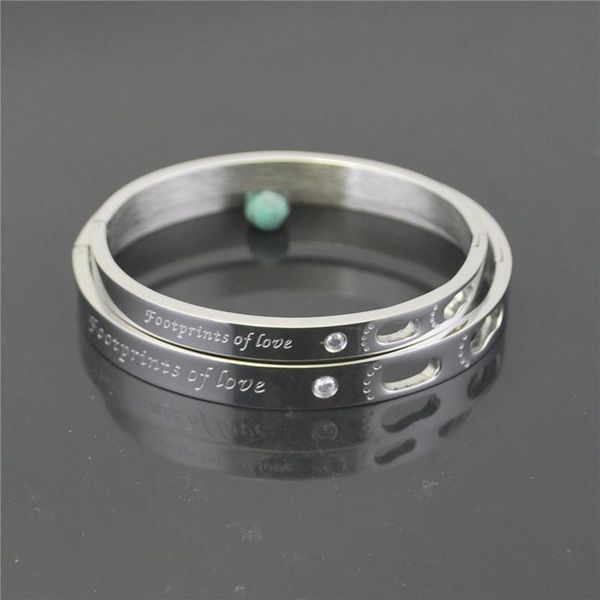 

bangle charm 8mm hollow out footprint couple bracelets for women jewelry gift fashion stainless steel bangles with cubic zirconia, Black