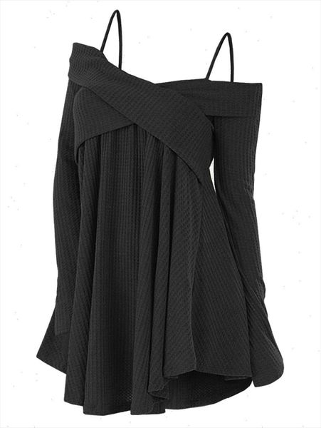 

plus size cold shoulder crisscross tunic sweater casual women pullover solid loose fall sweaters jumpers pull femme, White;black