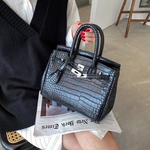 

2020 autumn and winter new european and american fashion crocodile pattern birkin bag stone pattern twist lock hand-carrying shoulder crossb
