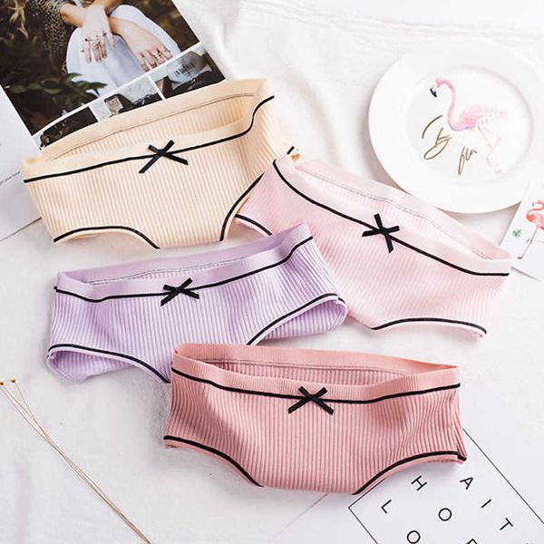 

4pcs girls cotton panties for young girl briefs lovely women underwear ladies threaded breathable women's underpants, Black;pink