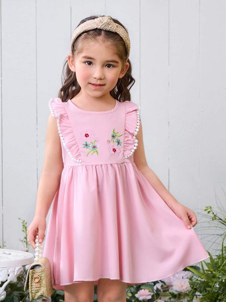

toddler girls floral embroidery ruffle trim smock dress she, Red;yellow