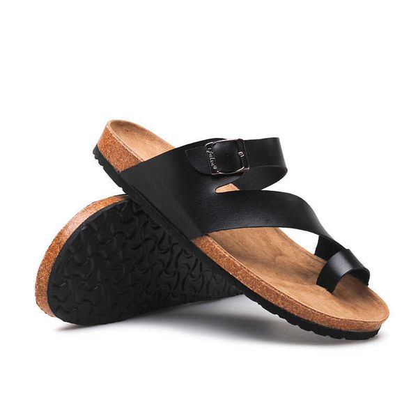 

elling new fashion soft cork slipper summer sandals men casual beach slip on flip flops slides shoes for women plus size 35-45 designer clas, Black