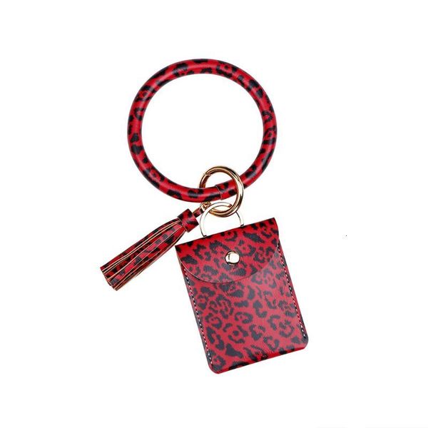 

leather 3 pu pcs bracelet leopard print keychain wristlet coin purse fashion card key holder kit with tassel for women, Silver