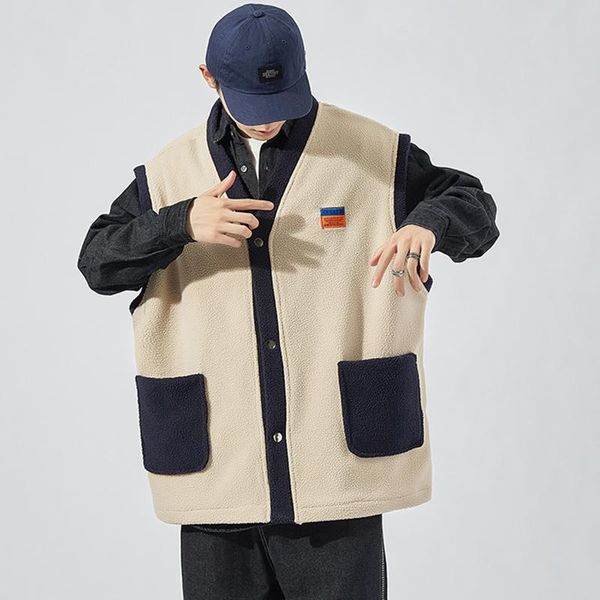 

thicken loose vest lamb wool plus size biker warming casual sleeveless vest casual autumn erkekler yelekler men clothing de50mbx, Black;white