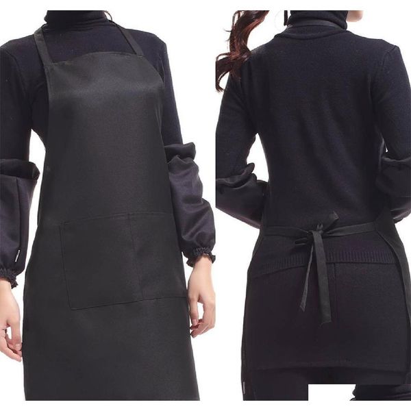

black color 63x70cm polyester classic design work apron kitchen apron with pocket couples apron uepkn