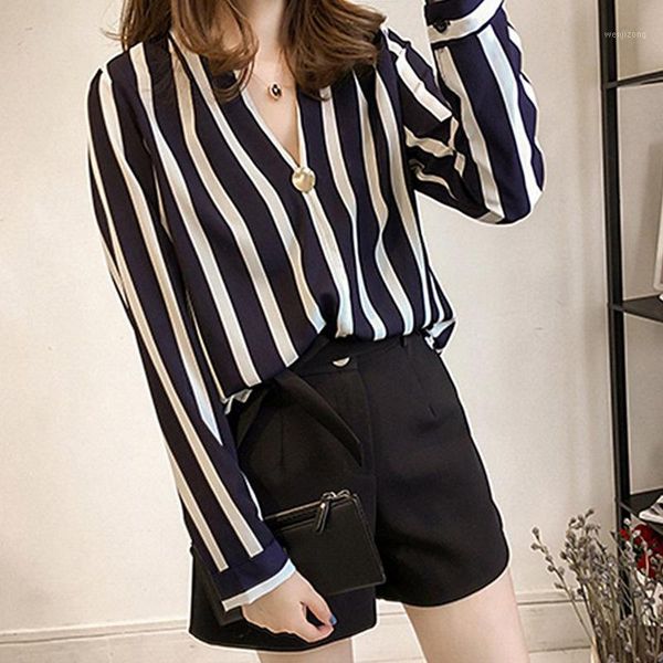 

ladies clothes stripe chiffon blusas mujer de moda 2019 blusas femininas fashion blouse women and blouses1, White