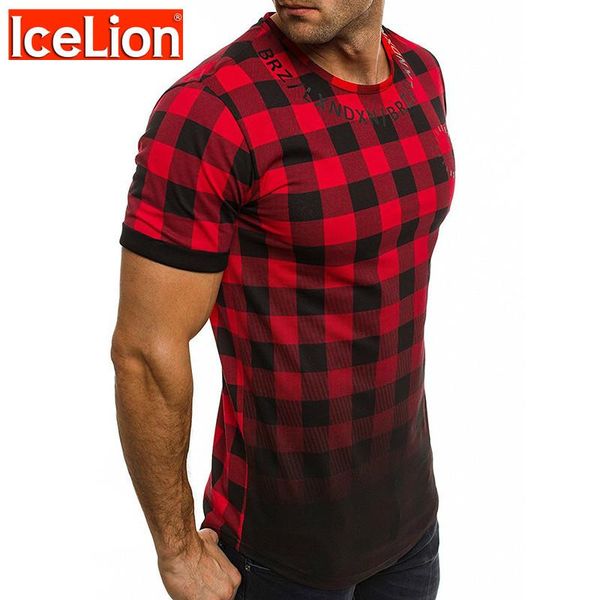 

men's t-shirts icelion 2021 summer fashion camisetas hombre round neck short-sleeved t shirt man plaid gradient color fitness, White;black
