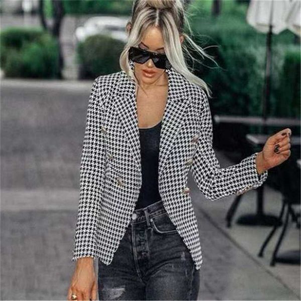 

hight quality autumn new fashion full sleeves button black plaid blazer 2020 celebrity designer fashion party wear vestios, White;black