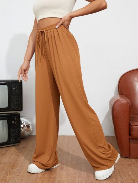 

drawstring waist wide leg pants e9j3#, Black;white