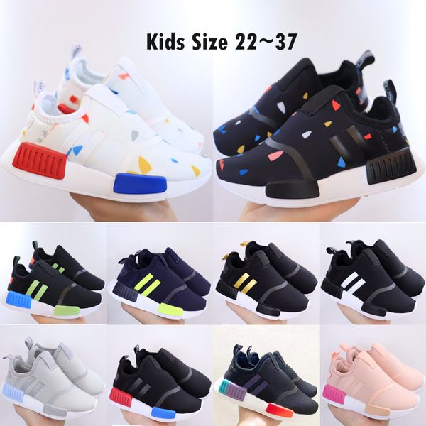 

nmd r1 kids running shoes mesh slip on designer core black white multicolor gold grey navy volt baby children sneakers size 22-37