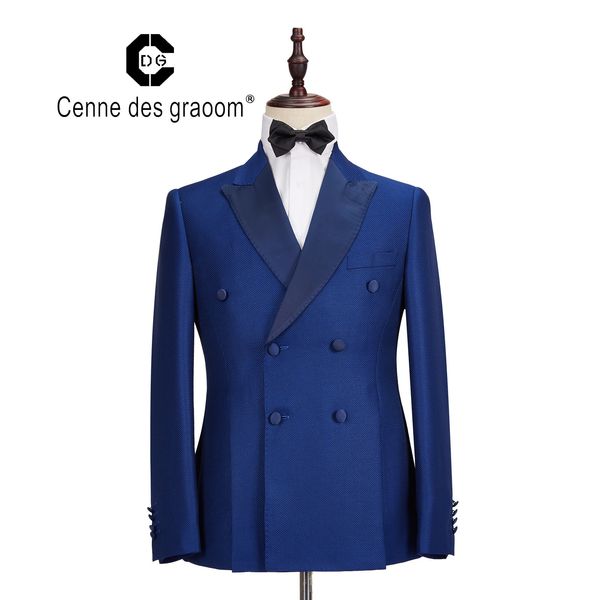CENNE des Graoom New Homens Terno Traje Blazer Calças sob medida 2 peças xadrez Slim Fit Blue Business Wedding Dressdg-961 201106