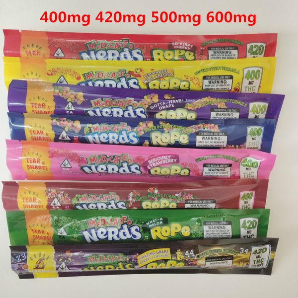 

400/420/500/600mg empty medicated nerds rope packing bags option polyester foil food package nerdsrope bag smell proof