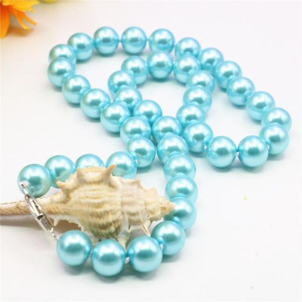 

симпатичные / романтические 8/10 / 12 мм небо синий искусственный оболочкой имитация жемчужина ожерелье круглые бусины женские ювелирные изд, Silver