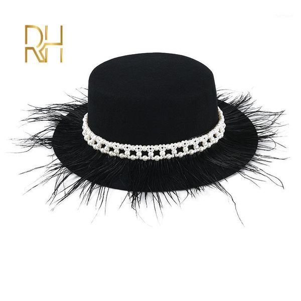 

flat hat women wool fedora hat with pearl ribbon elegant lady winter autumn wide brim felt jazz panama cap rh1, Blue;gray