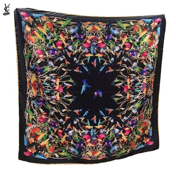 

scarves zebra crocodile elephant sparrow animal printed scarf bananda silk rainforest tropical leaves orchid women kerchief yg720, Blue;gray