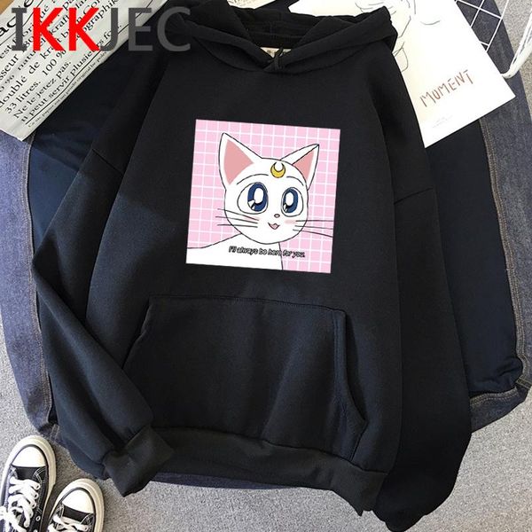 

harajuku funny cartoon sailor moon winter autumn warm hoodie women ullzang 90s graphic kawaii sweatshirt cute anime hoody female, Black