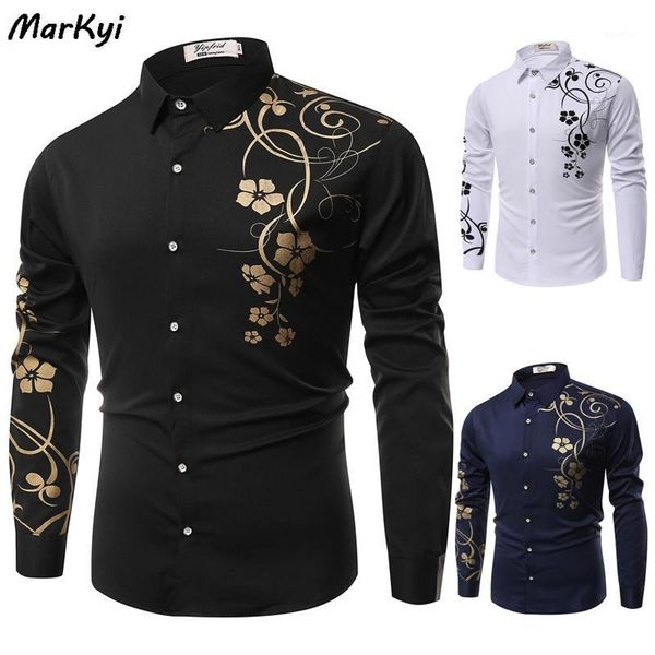 

markyi men's shirt breathable caual print floral long sleeve shirt hawaiian mens shirts blouse1, White;black
