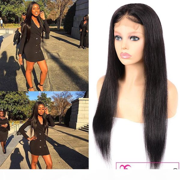 

quality brazilian lace front human hair wigs straight 100% unprocessed human hair 4x4 closure wig body wave 150% brazilian human hair wigs, Black;brown