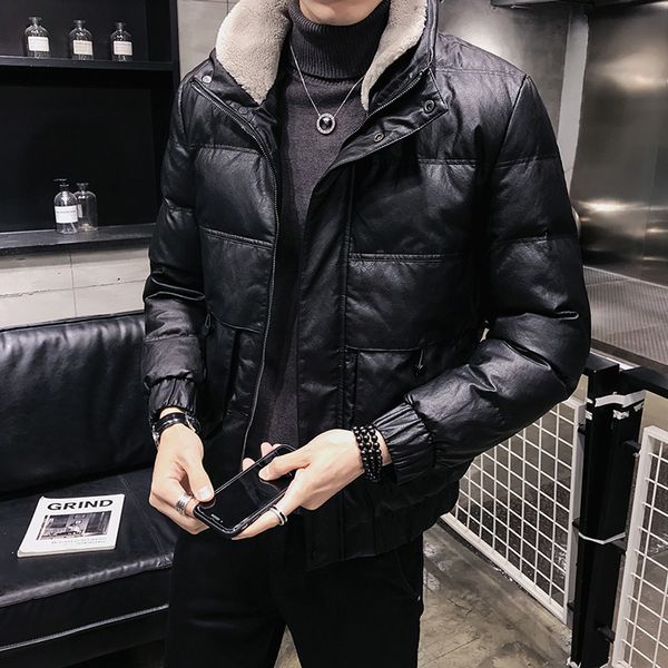 

2021 the new winter new plutonium leather men's fur collar thin thick cotton jacket business fashion gyf5, Black