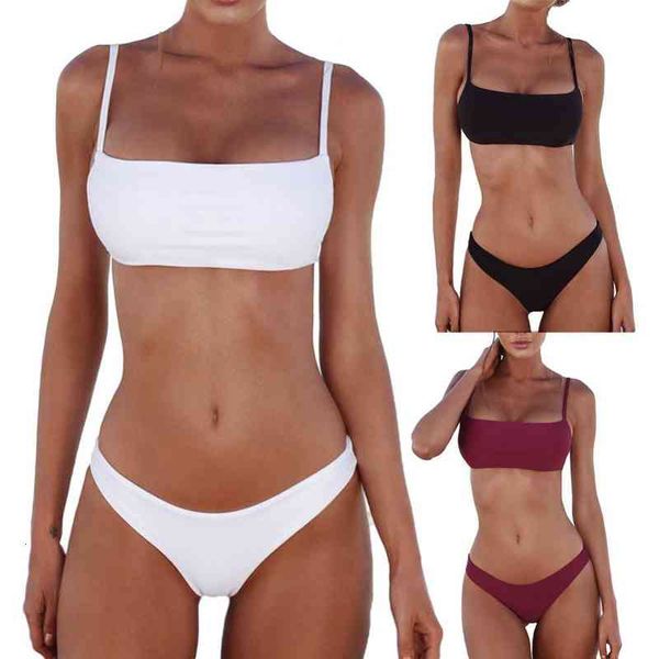 

sales 50% solid color women strap padded bra high waist panties bikini set womens swimsuits swimwear, White;black