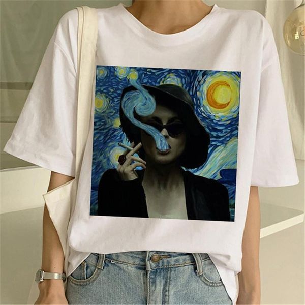 

van gogh painting t shirt women ulzzang female funny streetwear casual harajuku 90s tees kawaii white thirts
