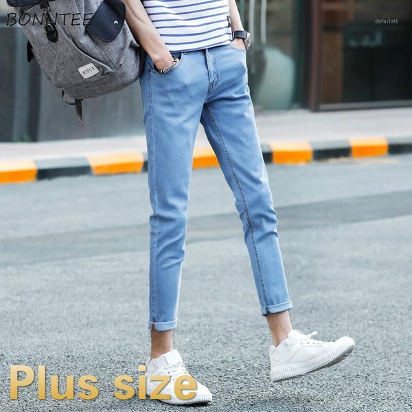 

jeans men plus size 36 slim solid simple casual mens elastic streetwear fashionable vintage skinny all-match teenagers trousers1, Blue