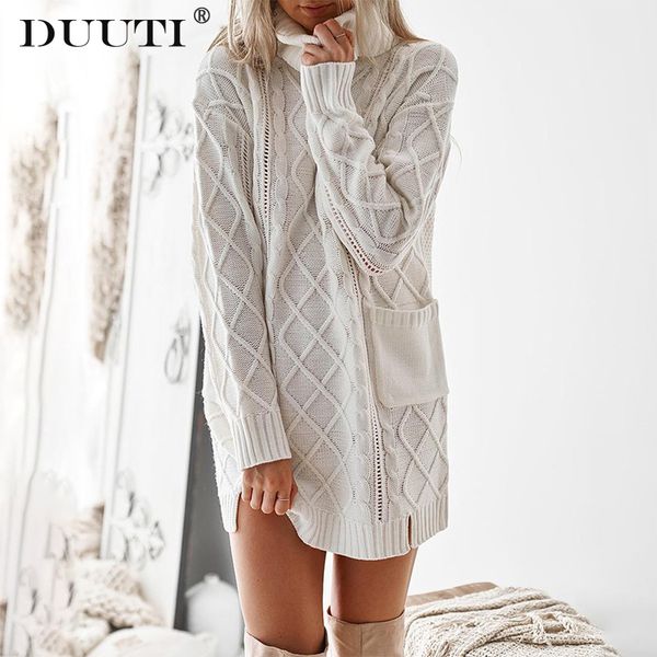 

new spring women turtleneck sweater dress twist thickened winter long sleeve knitted dress warm pullovers female d30 c1120, White;black