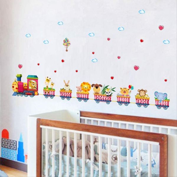 

wjfijz cartoon animal train wall stickers for kids rooms nursery baby children bedroom home decorati