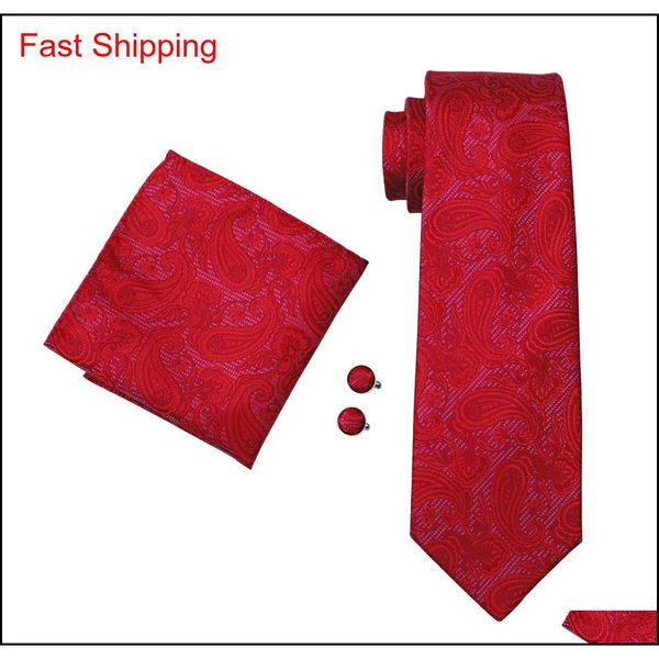 

red paisely mens tie set hanky cufflinks silk jacquard mens woven classic necktie qylycf queen66, Black;blue