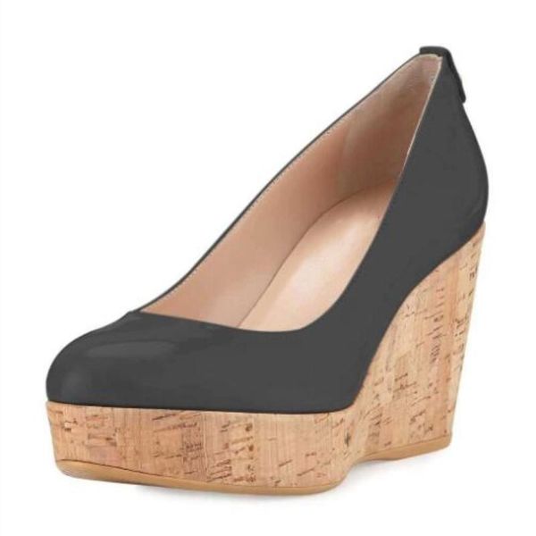 

shofoo shoes,elegant fashion women's shoes , lacquer leather, about 14.5 cm wedges shoes, round toe pumps. size: 34-45, Black