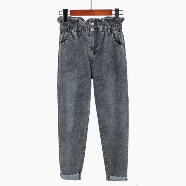 

women's jeans women high waist denim harem pants female vintage loose ruffles black blue trousers