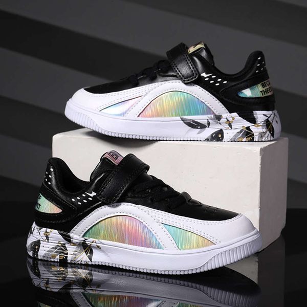 

21 spring new color contrast tide leather girls' surface outdoor children's sports campus white sho, Black;red