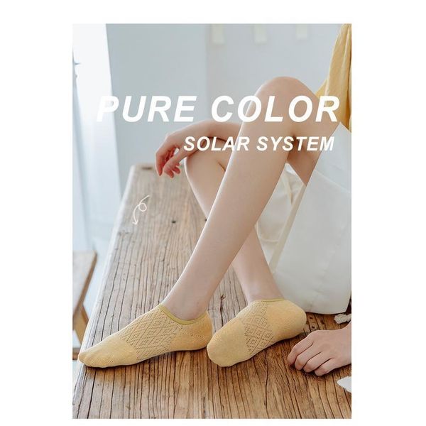 

5 pairs/set women sile non-slip invisible socks summer solid color mesh ankle boat socks female cotton slipper no sh bbygcb, Black