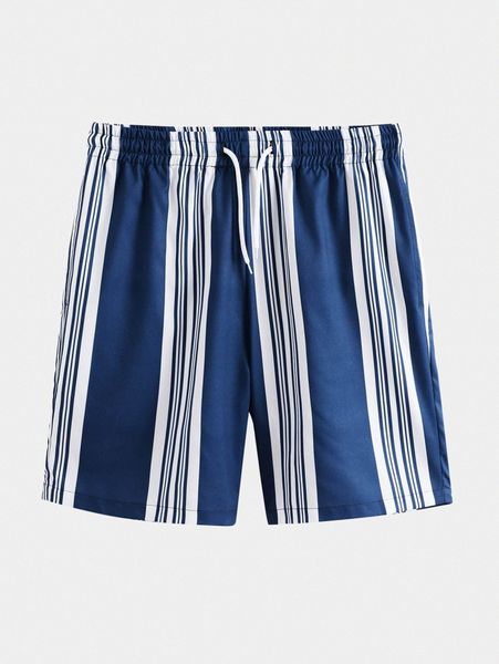 

men striped drawstring waist shorts b6xj#, Black
