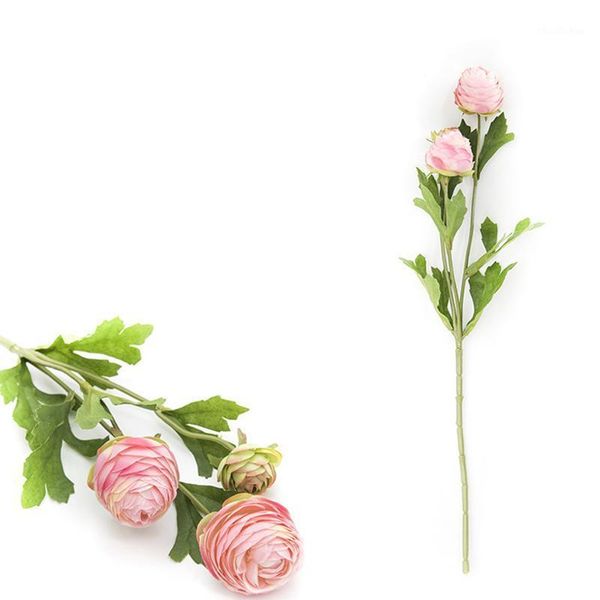 

3 head small ranunculus fake artificial silk flowers bunch with leaves party1