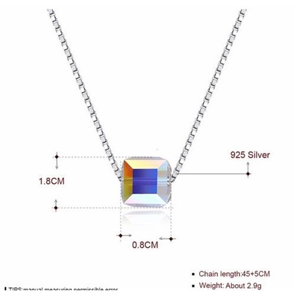 

square swarovsk elements 925 sterling silver crystal cz pendant necklace for women ladies lover valentine's day gifts