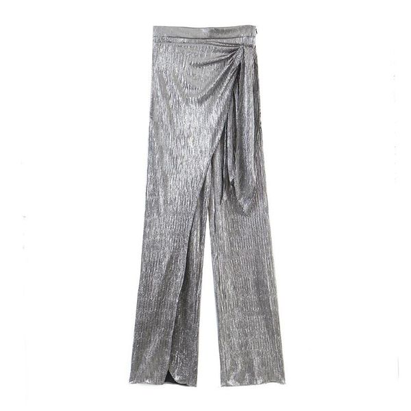 

women chic side tie knot wrap wide leg pants vintage high waist zipper female trousers mujer, Black;white