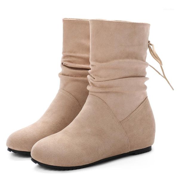 

boots shoes women 2021 autumn winter casual booties female footwear white round toe lace-up flat heels vintage1, Black
