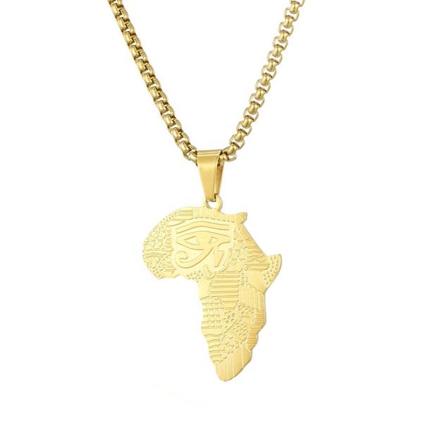 

stainless steel egyptian jewelry horus eye pendant fashion gold plated african map necklace, Silver