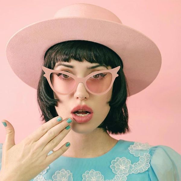 

sunglasses lady cat eye fashion women vintage wrap pink clear lenses cute sun glasses for female uv400 1441t, White;black