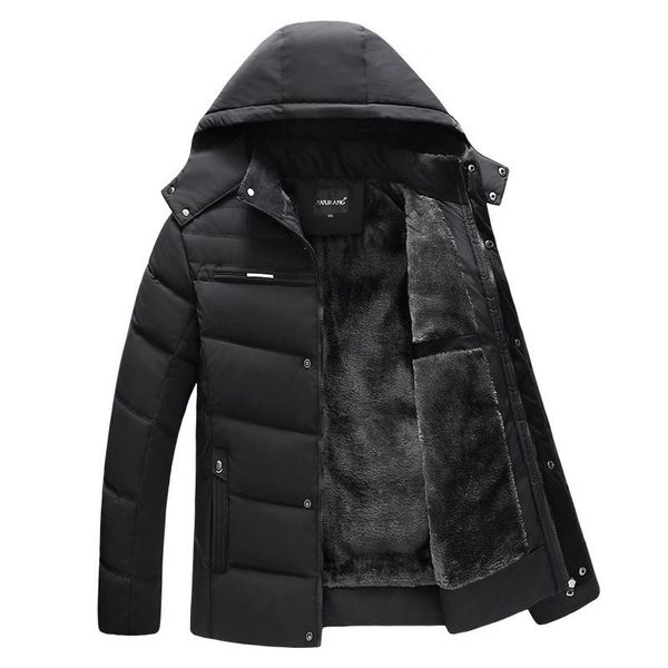 

men's down & parkas winter thicken plus cashmere cotton clothes the hooded coats casual parka male slim cotton-padded, Black