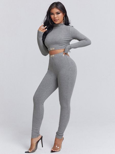 

sxy mock neck patch detail crop & leggings set 04gg#, White