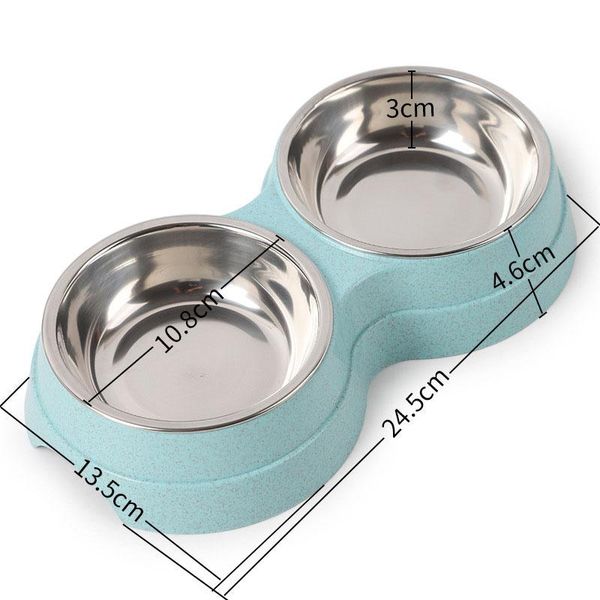 

2020 fashion pet dog duble bowl kitten food water feefer stainless steel small dogs cats drinking dish feeder for pet supplies feeding bowls